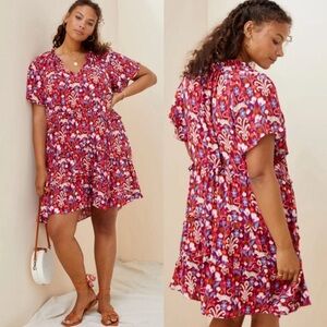 Anthropologie Robin Tiered Mini Dress Viscose Ruffle Sleeves Size 1XL